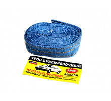 Трос  буксировочный для авто 3.5т. 2 петли, 5 метров, ширина 5см, ALMEGA, полипропилен, в пакете