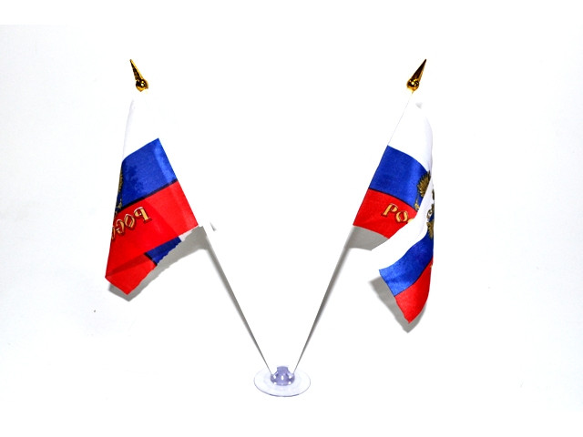 Флаг России на присоске  , на пласт. ножке , двойной (уп-ка 6 шт)