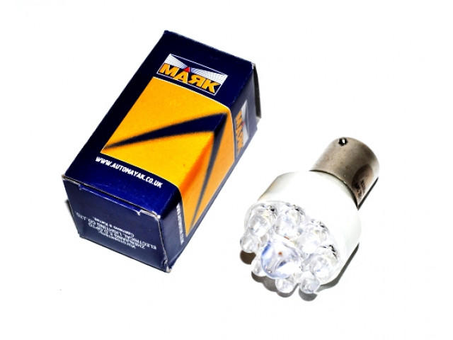 Автолампа светодиодная МАЯК T25 24V 9LED BA15S WHITE (стоп, габарит) в индив  коробке