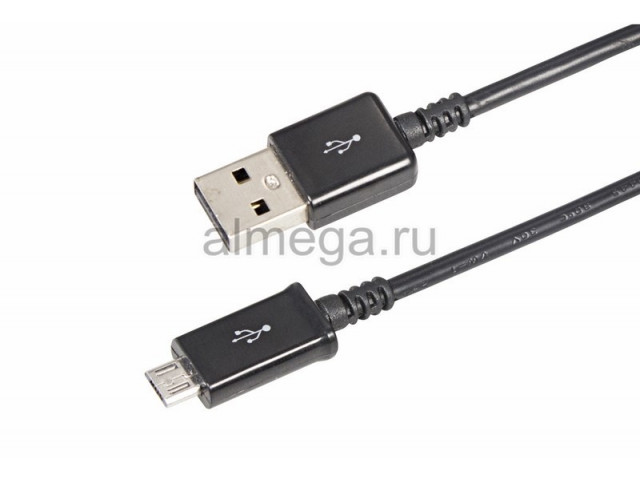 Кабель USB microUSB длиный штекер, шнур плоский, 1М черный