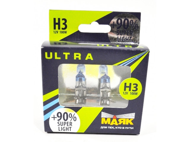 Автолампа H3 12-100 Pk22s Super Light +90% "Маяк УЛЬТРА" к-т.