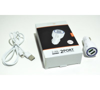 Зарядное устройство  в прикуриватель 2 слота USB+кабель Apple Lightning 1,2м