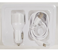 Зарядное устройство  в прикуриватель "BELKIN" 2слота USB+кабель Apple Lightning/1,2м провод,белое
