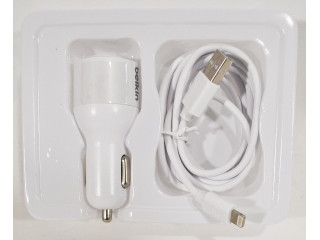 Зарядное устройство  в прикуриватель "BELKIN" 2слота USB+кабель Apple Lightning/1,2м провод,белое