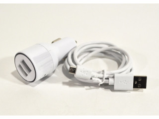 Зарядное устройство  в прикуриватель "BELKIN" 2слота USB+кабель microUSB/1,2метра,белое