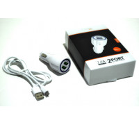 Зарядное устройство  в прикуриватель , 2слота-USB, разъем microUSB,1,2метра