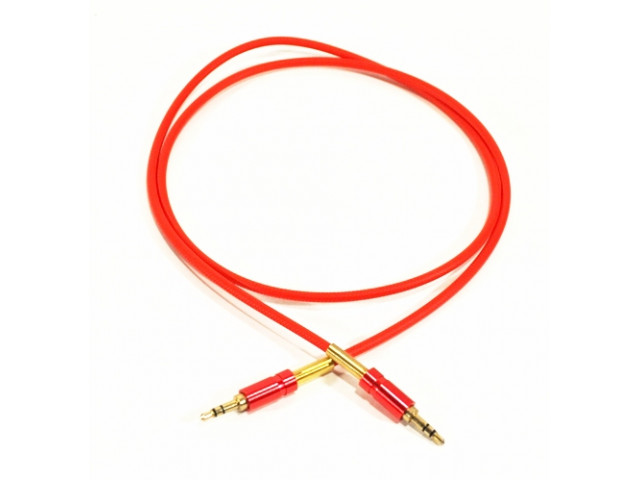 Кабель AUX аудио  длина 1м, оплетка-силикон, цвет-красный
