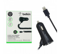 Зарядное устройство  в прикуриватель 'BELKIN' 2слота-USB,разъем ip7 iPhone.1,2м, витой шнур