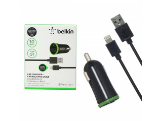 Зарядное устройство  в прикуриватель "BELKIN" 1слот USB+кабель Apple Lightning/длина 1,2м,10W,черное