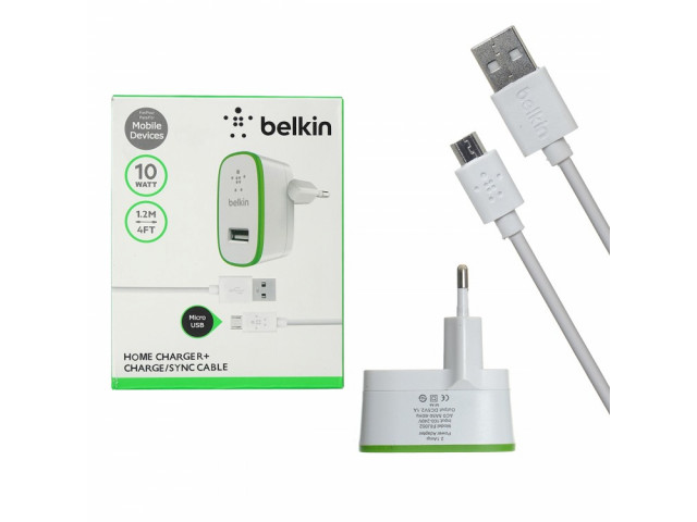 Зарядное устройство сетевое "BELKIN", 220V,1слот-USB + кабель microUSB,1,2м,2,1А