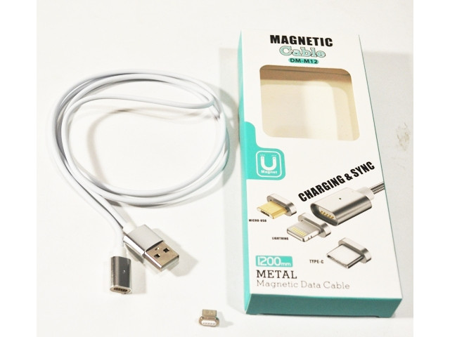 Кабель USB microUSB магнитный "MAGNETIC",  длина 1,2м, белый