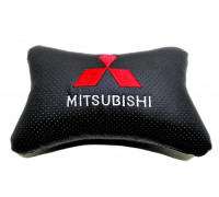 Подушка автомобильная на подголовник, косточка, MITSUBISHI ортопедическая. эко-кожа