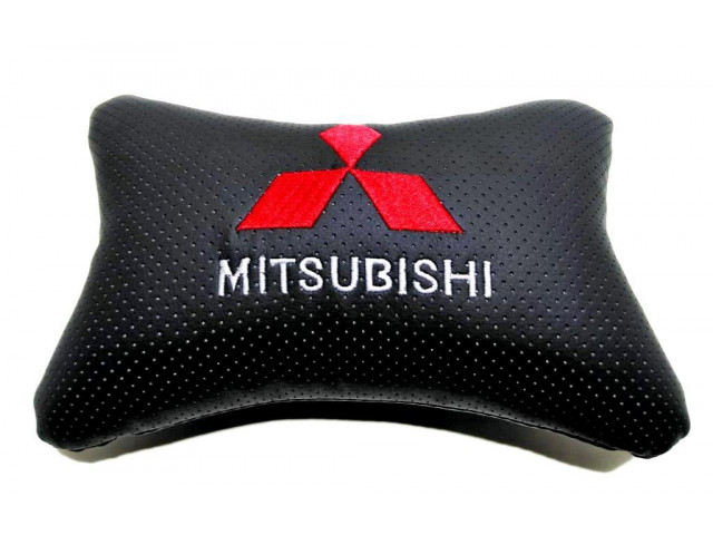 Подушка автомобильная на подголовник, косточка, MITSUBISHI ортопедическая. эко-кожа в индив. упаковк