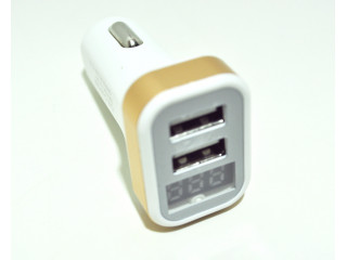 Зарядное устройство  в прикуриватель 'RV-017' 2 слота-USB с вольтметром