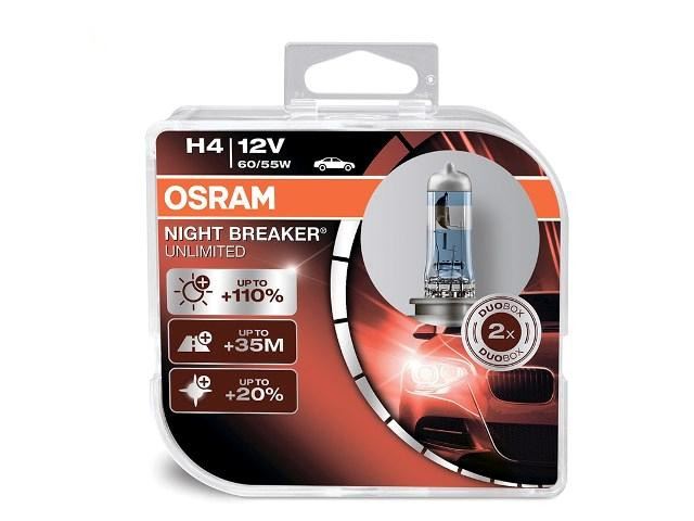 Автолампа H4 12V 60/55W P43t Night breaker unlimited +110% (коробка) OSRAM 64193NBU