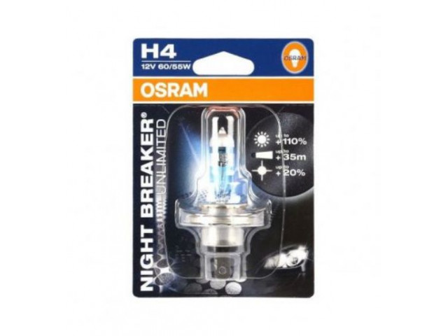 Автолампа H4 12V 60/55W P43t Night breaker unlimited +110% (блистер 1шт) OSRAM 64193NL-01B