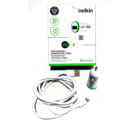 Зарядное устройство  в прикуриватель "BELKIN" 1слот USB +кабель Apple Lightning/длина 1,2м, белое