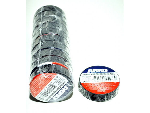 Изолента ПВХ ABRO EТ-912, черная, 19ммх18.2м.,  упаковка 10шт,цена за 1шт.