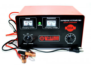 Зарядное устройство для авто VOLLRUS 60A (6/12/24В, 60 Ампер, рег-ка тока, 2 шкалы)