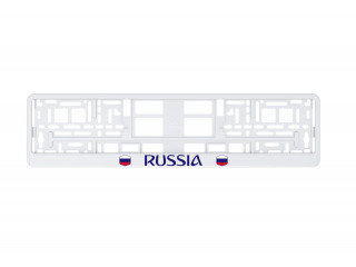 Рамка номерного знака  АБС-пластик "RUSSIA"  нижняя защелка-планка, цвет-белая ,ALMEGA , прочная