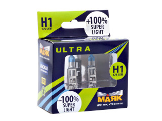 Автолампа H1 ULTRA Super Light +100% 12v 55w P14,5s  "Маяк "(комплект 2шт)