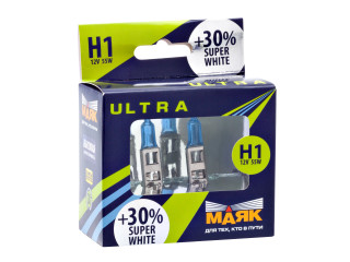 Автолампа H1 ULTRA Super White +30% 12v 55w P14,5s  "Маяк "(комплект 2шт)