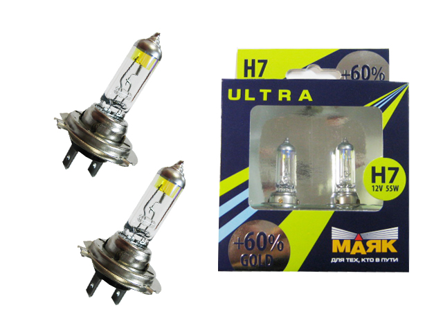 Автолампа H7 ULTRA Gold +60% 12v 55w Px26d  "Маяк " (комплект 2шт)