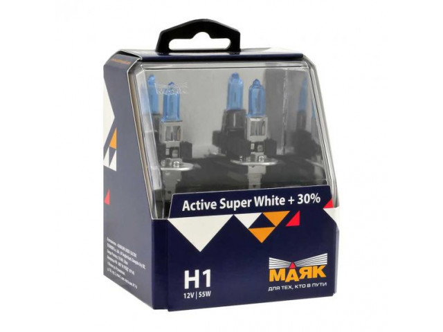 Автолампа H1 Active Super White+30% 12V 55W P14.5s "Маяк"(комплект 2шт)