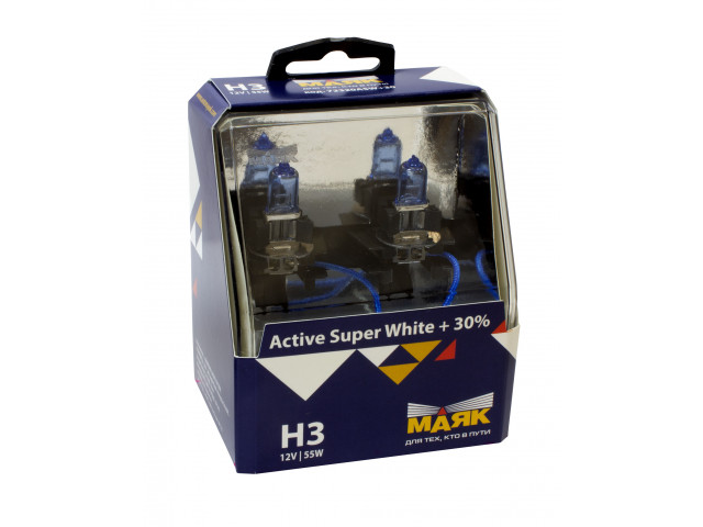 Автолампа H3 Active Super White+30% 12V 55W PK22s   "Маяк"(комплект 2шт)