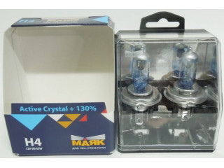Автолампа H4 Active Crystal+130% 12V /55W P43t   "Маяк"(комплект 2шт)