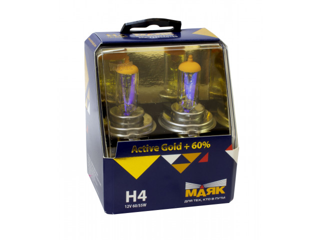 Автолампа H4 Active Gold+60%  12V /55W P43t   "Маяк"(комплект 2шт)