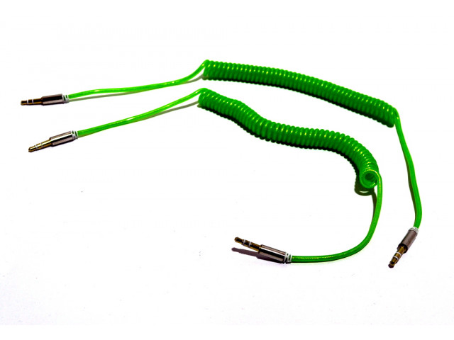 Кабель AUX аудио длина 1м, оплетка-спираль, цвет-зеленый