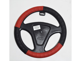 Оплётка на руль автомобиля   экокожа, черная с красными вставками  (размер М)