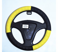 Оплётка на руль автомобиля   экокожа, черная с желтыми вставками  (размер М)