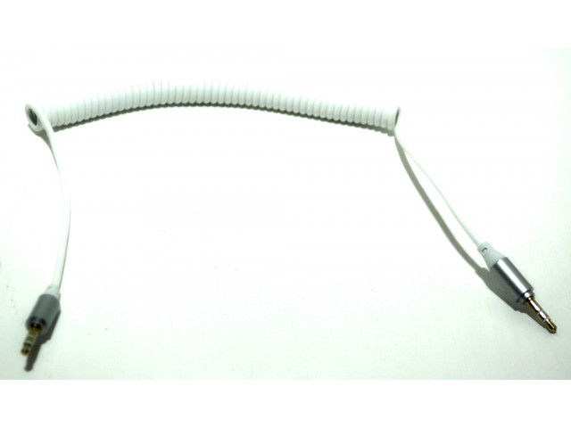 Кабель AUX аудио  длина 1м, оплетка-спираль, цвет-белый