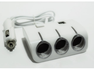 Разветвитель прикуривателя на 3 гнезда с 2* USB "OLESSON" 1506 белый