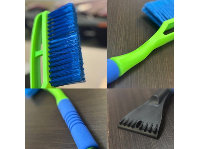 Щетка - скребок для снега и льда синий ворс 63см, мягкая ручка, распущенная щетина, морозостойкая