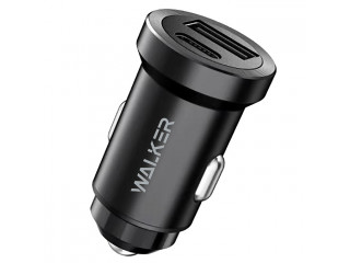 Зарядное устройство  в прикуриватель WALKER 2 слота USB+Type-C, 3А, 36Вт,быстрая зарядка 3.0,WCR-25