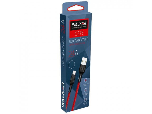 Кабель USB "WALKER" TYPE-C  в матерчатой обмотке  1м.(2.4А), черный,C575, в  индив. коробке