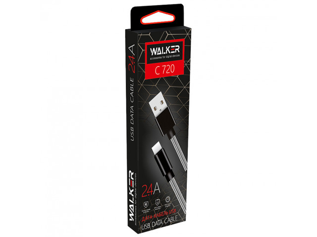 Кабель USB "WALKER" TYPE-C   1м., с пружинами (2.4А), черный, длина, C720, в  индив. коробке