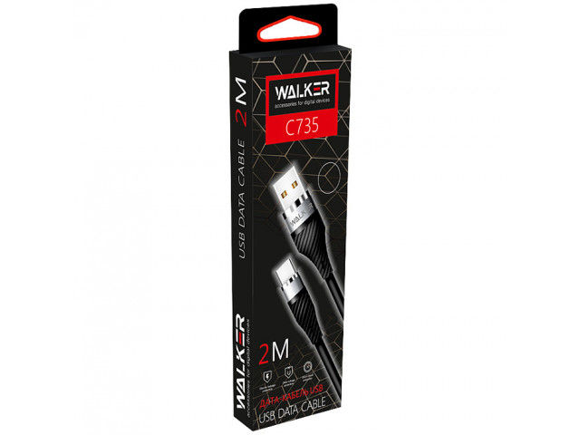 Кабель USB "WALKER" TYPE-C 1м. прорезиненный ,с металл.разъемом (3.1А),черный, в индив.коробке, C735
