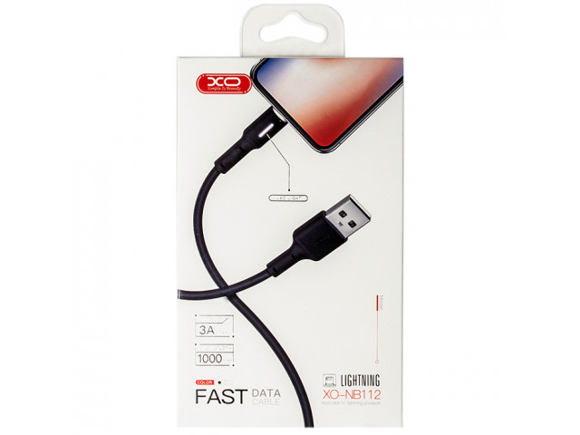 Кабель USB "XO" Apple Lightning, 1м, быстрая зарядка(3А), индикатор, мягкая оплетка, черный,NB-112