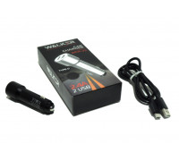 Зарядное устройство  в прикуриватель WALKER 2 слота-USB + кабель Type-C. удлиненное (2,4А, 12Вт)