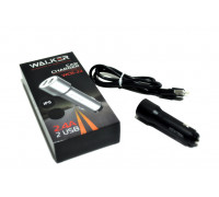 Зарядное устройство  в прикуриватель WALKER 2 слота-USB + кабель Lightning. удлиненное (2,4А, 12Вт)