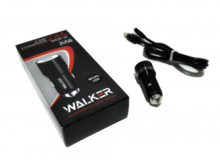 Зарядное устройство  в прикуриватель WALKER 2 слота USB, 2.4А, 12Вт + кабель Micro, черное