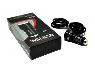 Зарядное устройство  в прикуриватель WALKER 2 слота USB, 2.4А, 12Вт + кабель Lightning, черное