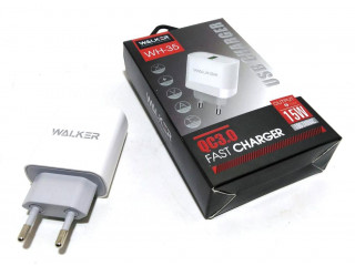 Зарядное устройство сетевое WALKER 1 слот USB, 2.4А,15Вт,быстрая зарядка QC 3.0, блочок, белое WH-35