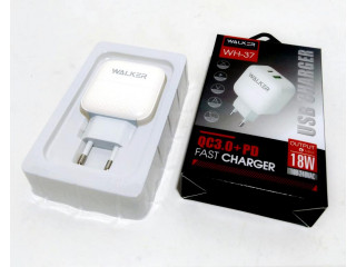 Зарядное устройство сетевое WALKER 2 слота USB+TYPE-C, 3.4А, 18Вт, QC3.0+PD, блочок, белое WH-37
