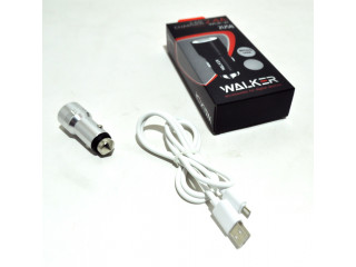 Зарядное устройство  в прикуриватель WALKER 2 слота USB, 2.1А, 12Вт + кабель Micro, серебряное
