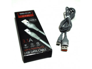 Кабель USB "WALKER" TYPE-C 1м. прорезиненный ,с металл.разъемом (3.1А),серый, в индив.коробке, C735